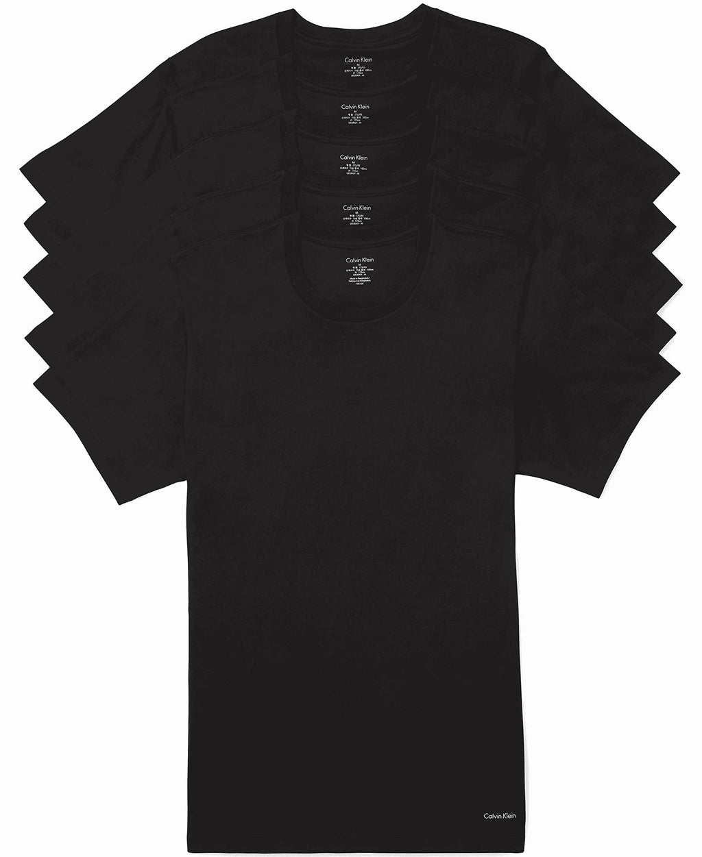 Calvin Klein Mens 100% Cotton T-Shirt Packs 5 Black - Short Sleeve Crewneck S