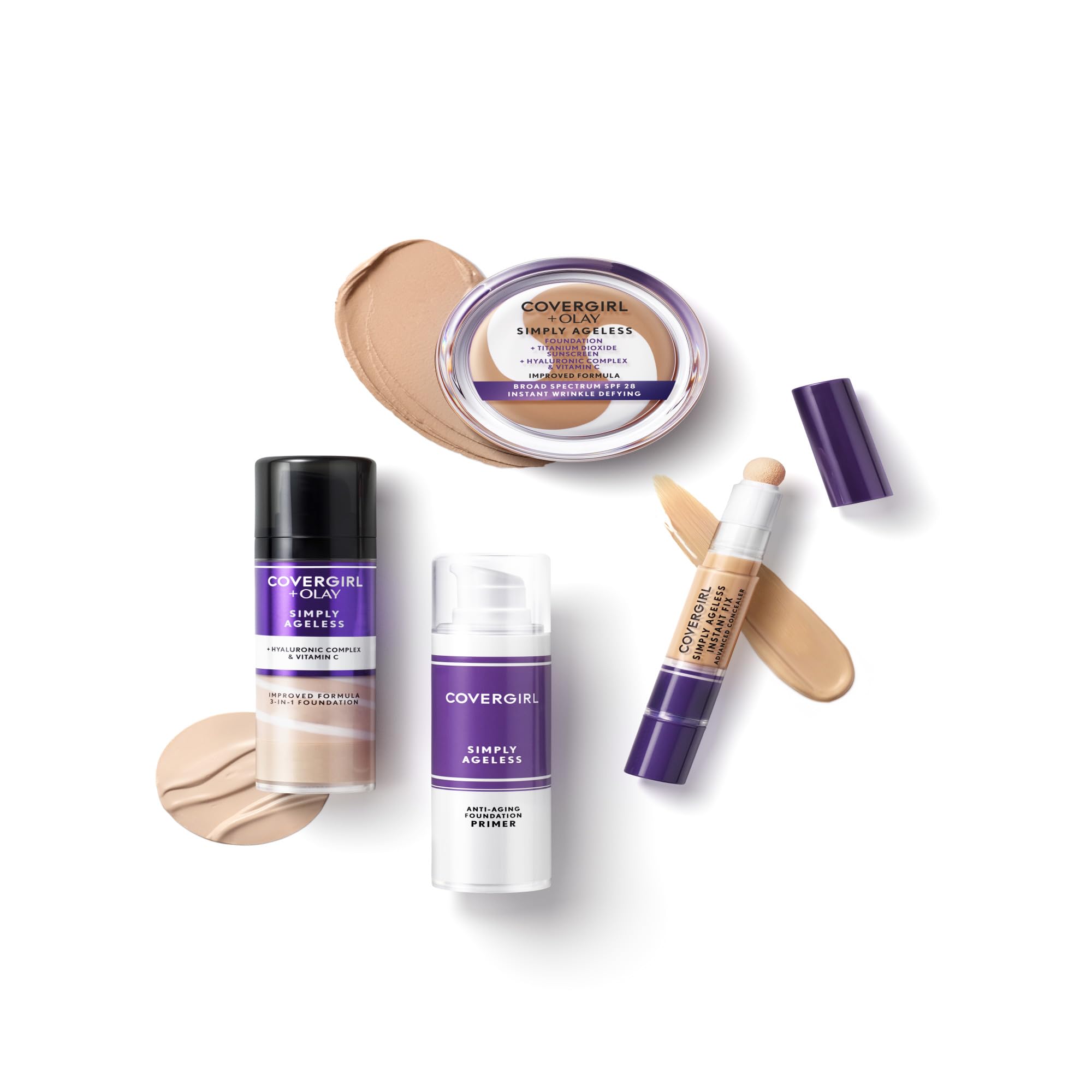 COVERGIRL & Olay Simply Ageless 3-in-1 Liquid Foundation, Matte Finish, Hyaluronic & Vitamin C Formula, 227 Golden Beige, 1 Count