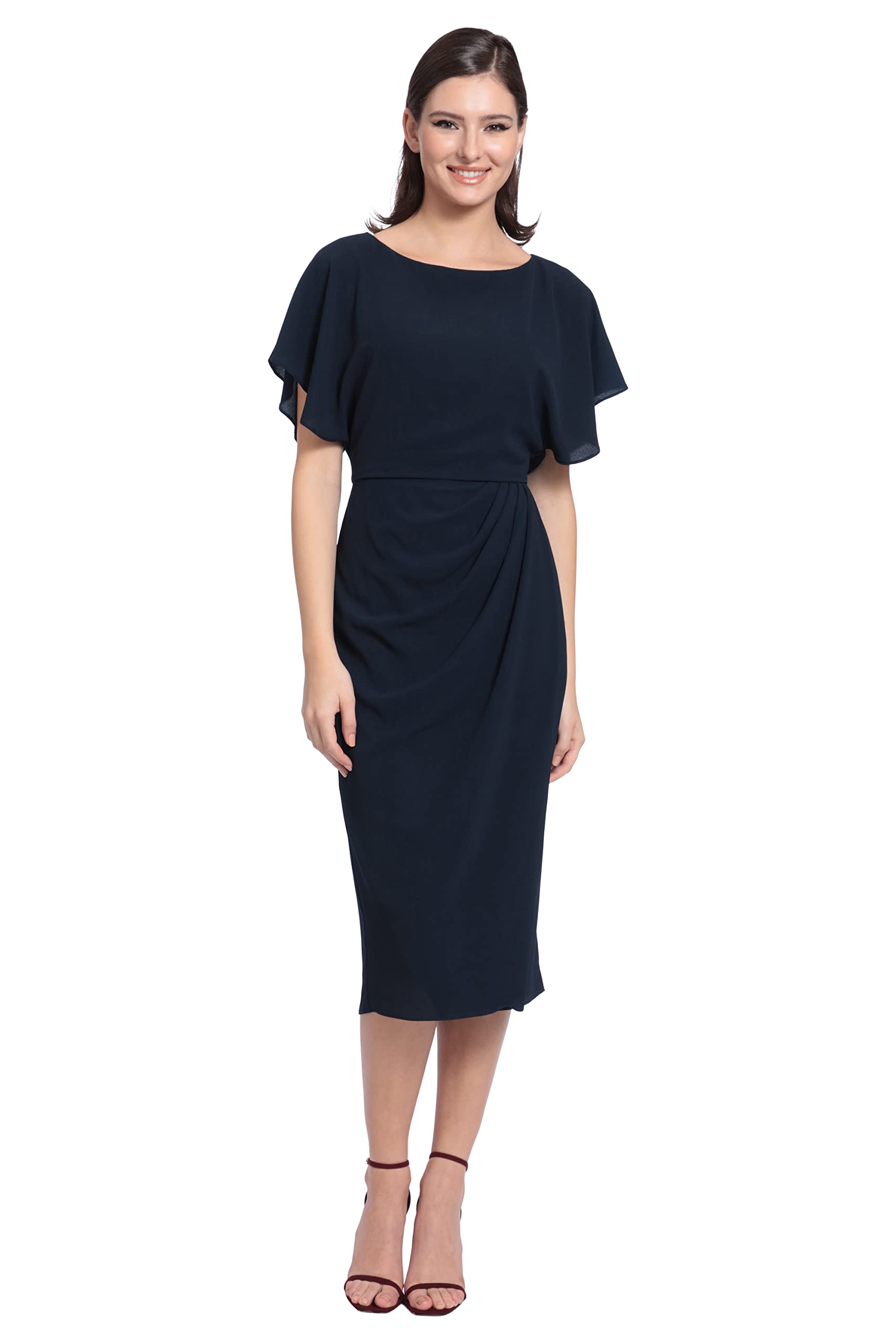 Maggy London Women's Dresses Boat Neck Flutter Sleeve Dress Occasion Event Guest of