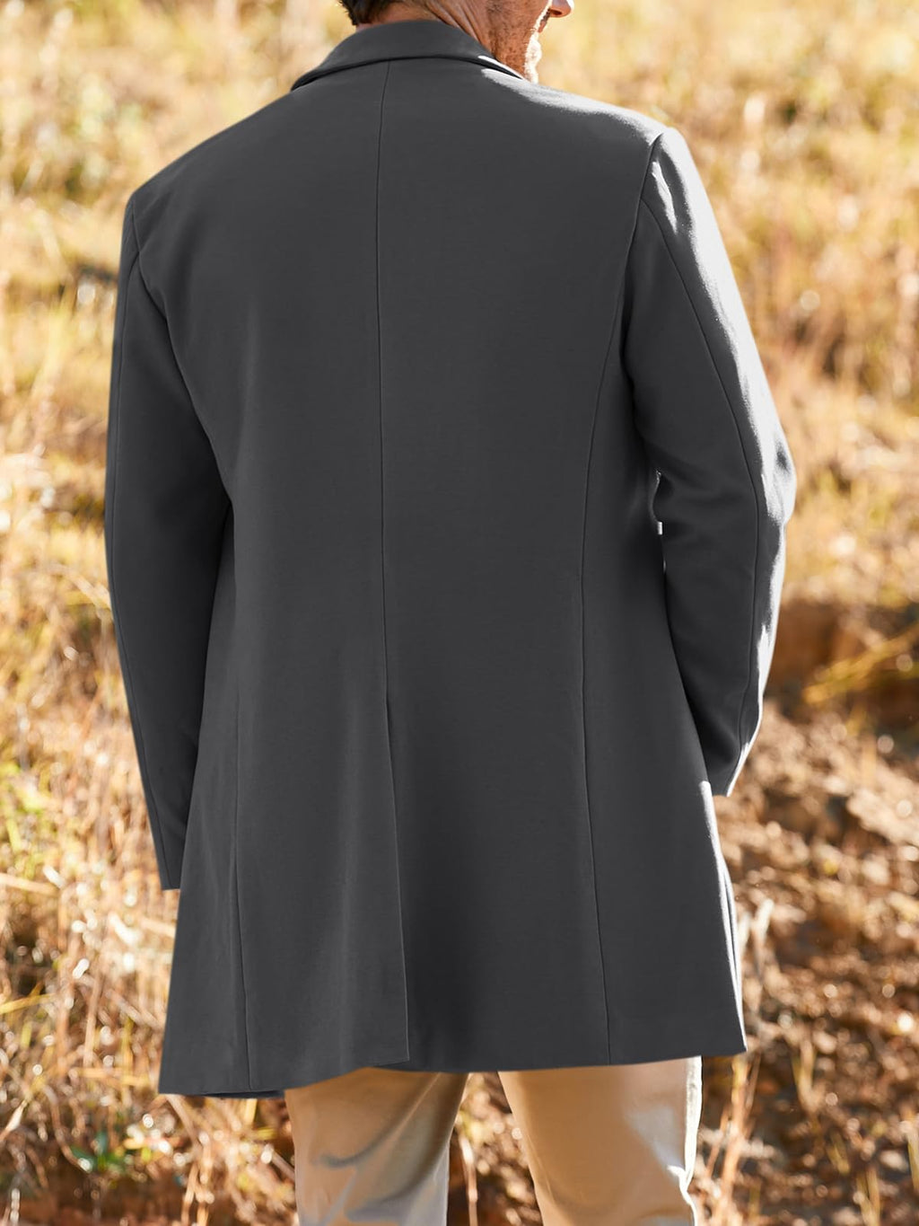 PASLTER Mens Trench Coat Slim Fit Notched Collar Fall Winter Single Breasted Pea Coat Warm Soft Overcoat