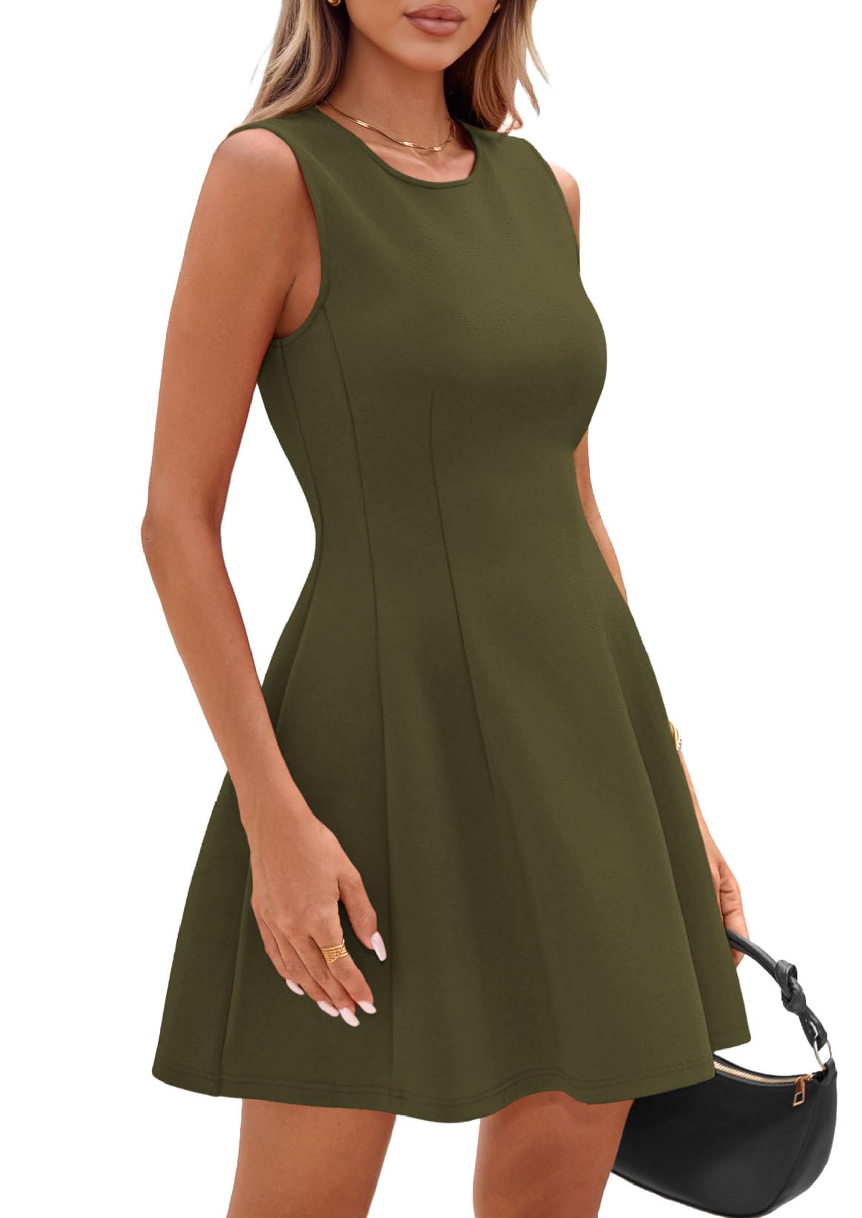 PRETTYGARDEN Summer Dresses for Women 2026 Elegant Classy Spring A Line Business Casual Work Graduation Cocktail Short Dress (Army Green,XX-Large)