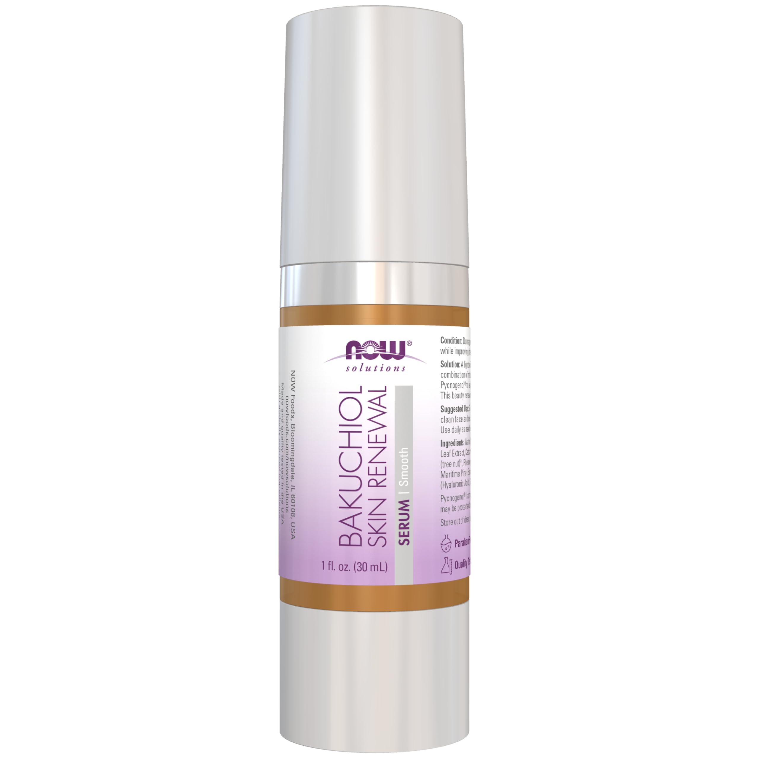 NOW Foods Solutions, Bakuchiol Skin Renewal Serum, Smooth Skin, 1 Fl. Oz.