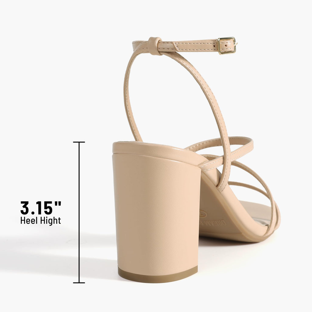 DREAM PAIRS Women's Heels Chunky Block Strappy Square Open Toe Ankle Buckle Heeled Sandals Wedding Party Dress Shoes Indie,Size 6,Nude,SDHS2428W
