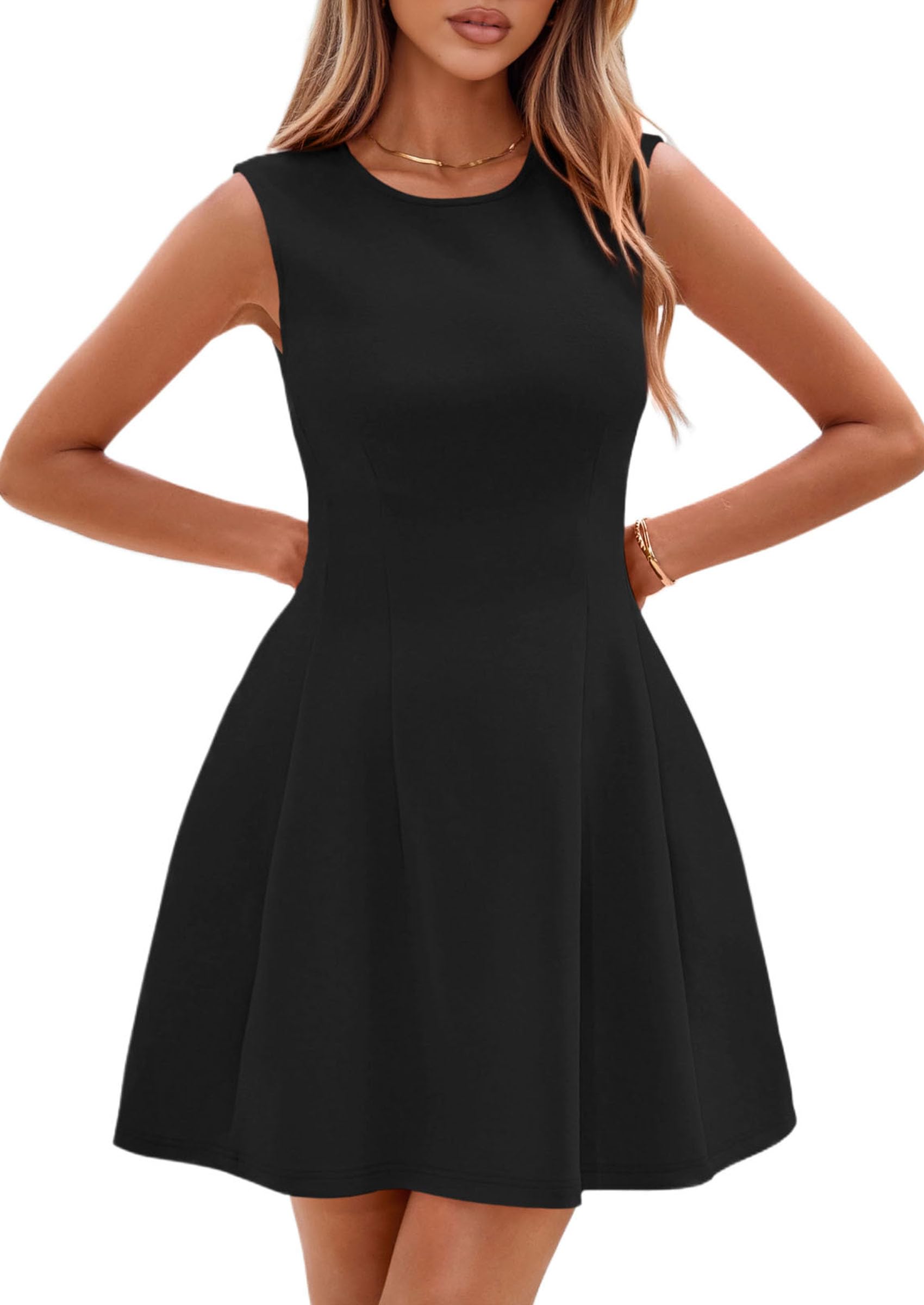 PRETTYGARDEN Summer Dresses for Women 2026 Elegant Classy Spring A Line Business Casual Work Graduation Cocktail Short Dress (Black,XX-Large)