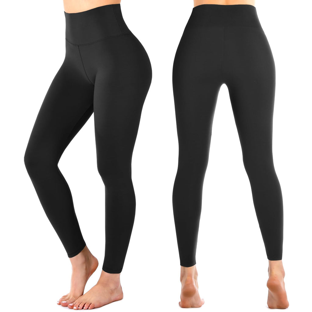 Leafigure High Waisted Leggings for Women- Soft No See-Through Yoga Pants for Gym Workout Running Black L-XL