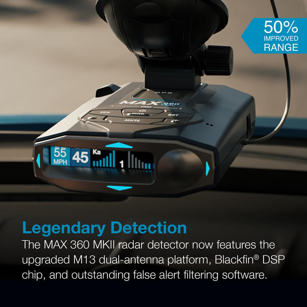 Escort MAX 360 MKII Radar and Laser Detector Bluetooth Enabled, 360° Directional Arrows, Exceptional Range, Shared Alerts, Apple CarPlay and Android Auto Compatible, Black