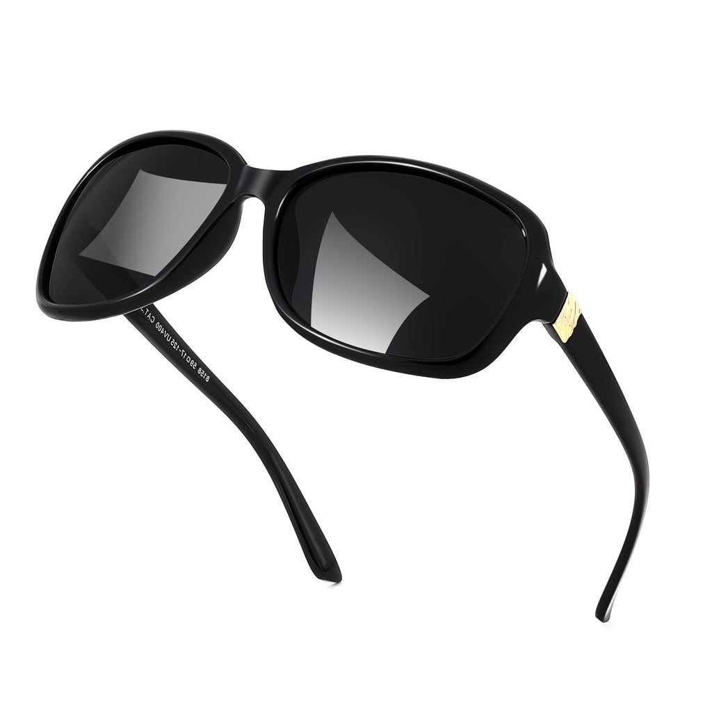 FEISEDY Polarized Sunglasses for Women Classic Vintage Square Wraparound UV400 Protection Shade B0309 Black/Grey