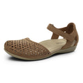 Rihero Summer Closed Toe Sandals Women Orthopedic Cute Beach Sandals for Women Lightweight Non Slip Arch Support Flat Shoes with Adjustable Strap Tan Hollow 7.5