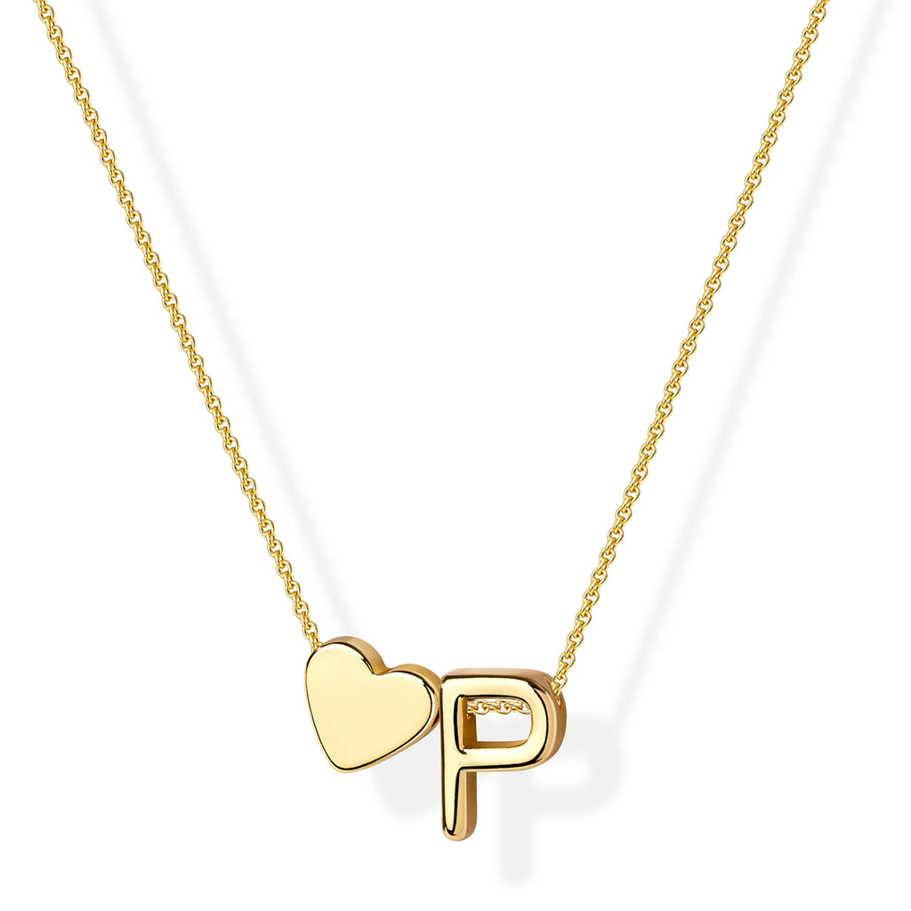 Inerney Gold P Necklace for Girl, Letter P Necklace with Heart Pendant, 14K Gold Plated Initial Jewelry for Women, Dainty Gift for Mom Wife Girlfriend
