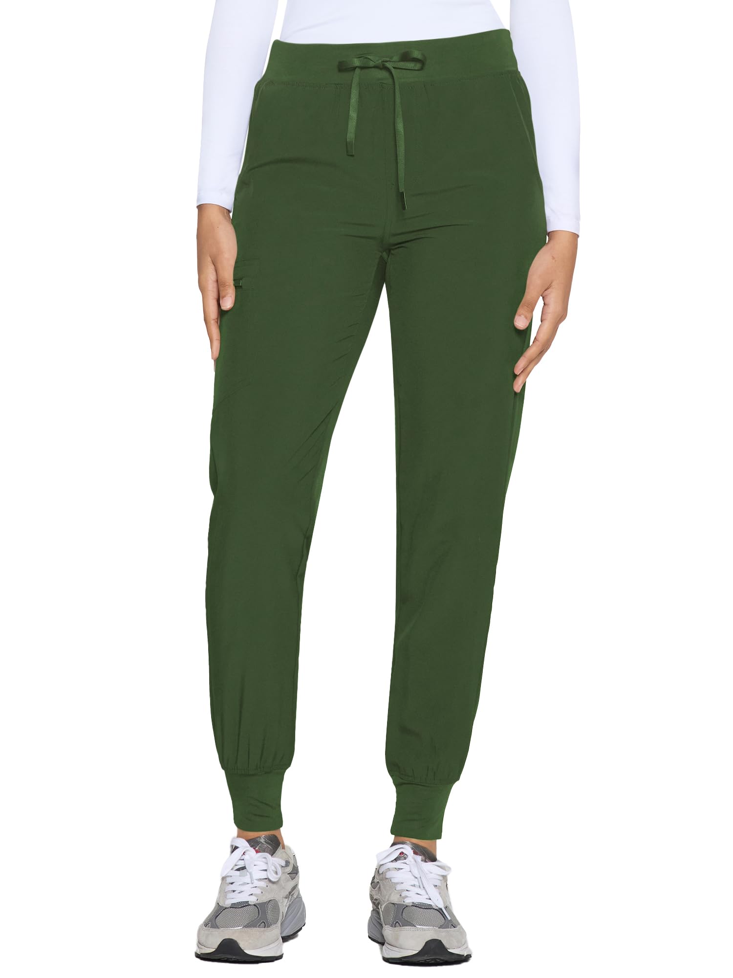 COZYFIT Womens Scrub Pants - Soft Stretch Yoga Style with 5 Pockets, Slim Fit Jogger Scrubs Pants for Women Army Green