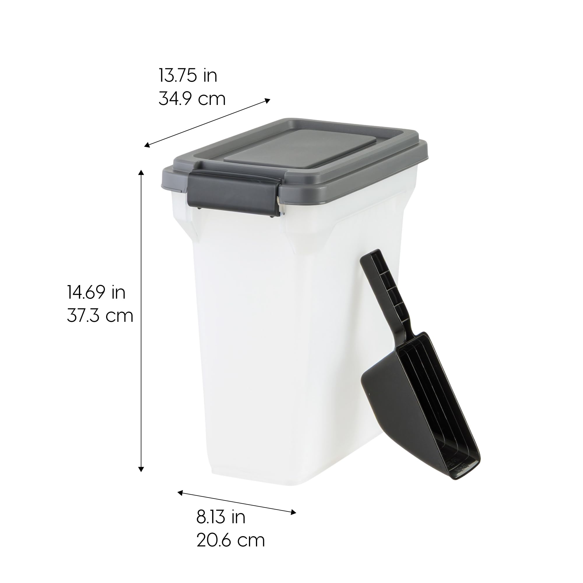 IRIS USA Dog Food Storage Container, Airtight Lid, 2-Cup Scoop, Up to 13 Pounds Pet Food Storage, Versatile Pet Food Bin, Treats, BPA Free, Dark Gray