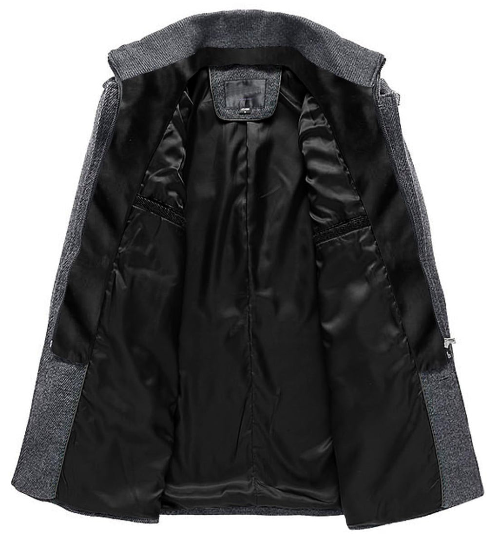 chouyatou Men's Winter Stylish Wool Blend Single Breasted Military Peacoat (Small, Gray)