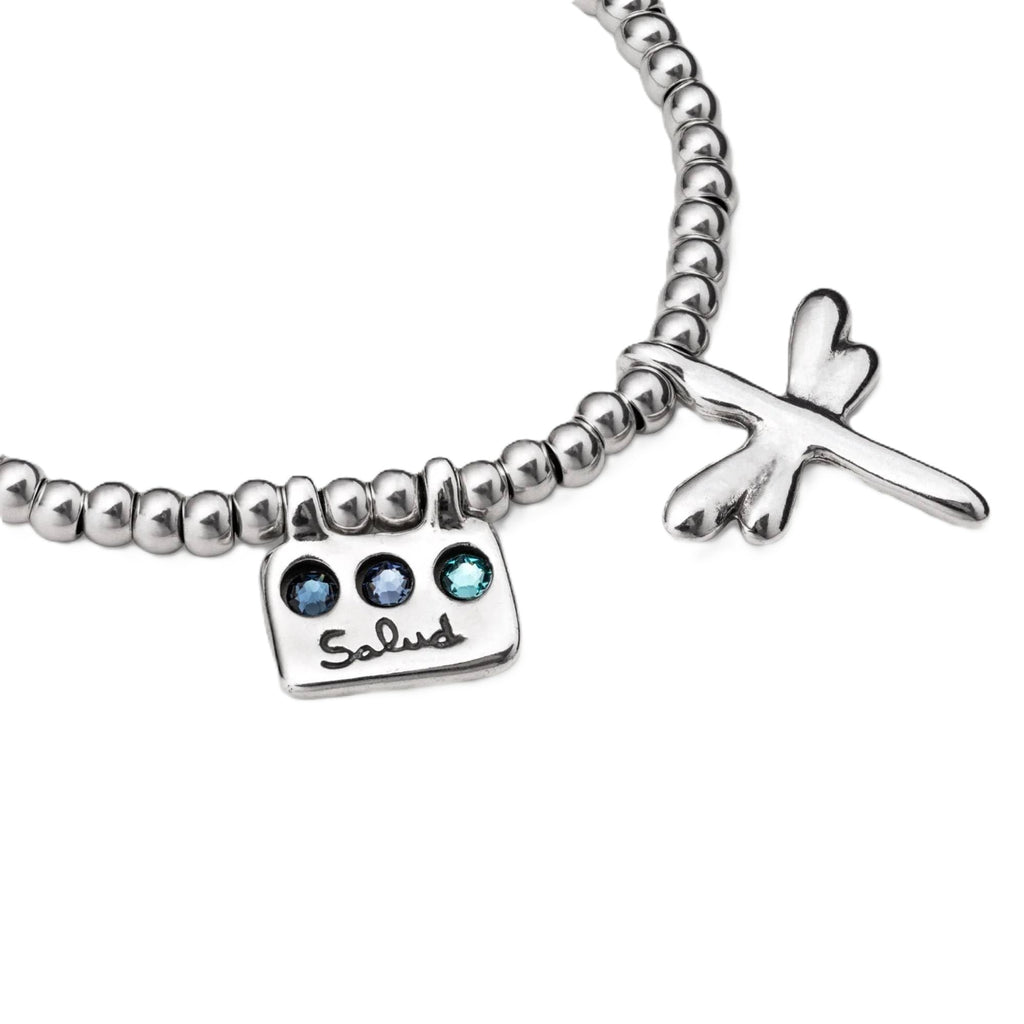 Uno de 50 HEAL-ME Dragonfly Bracelet, Sterling Silver-Plated, Faceted Crystals