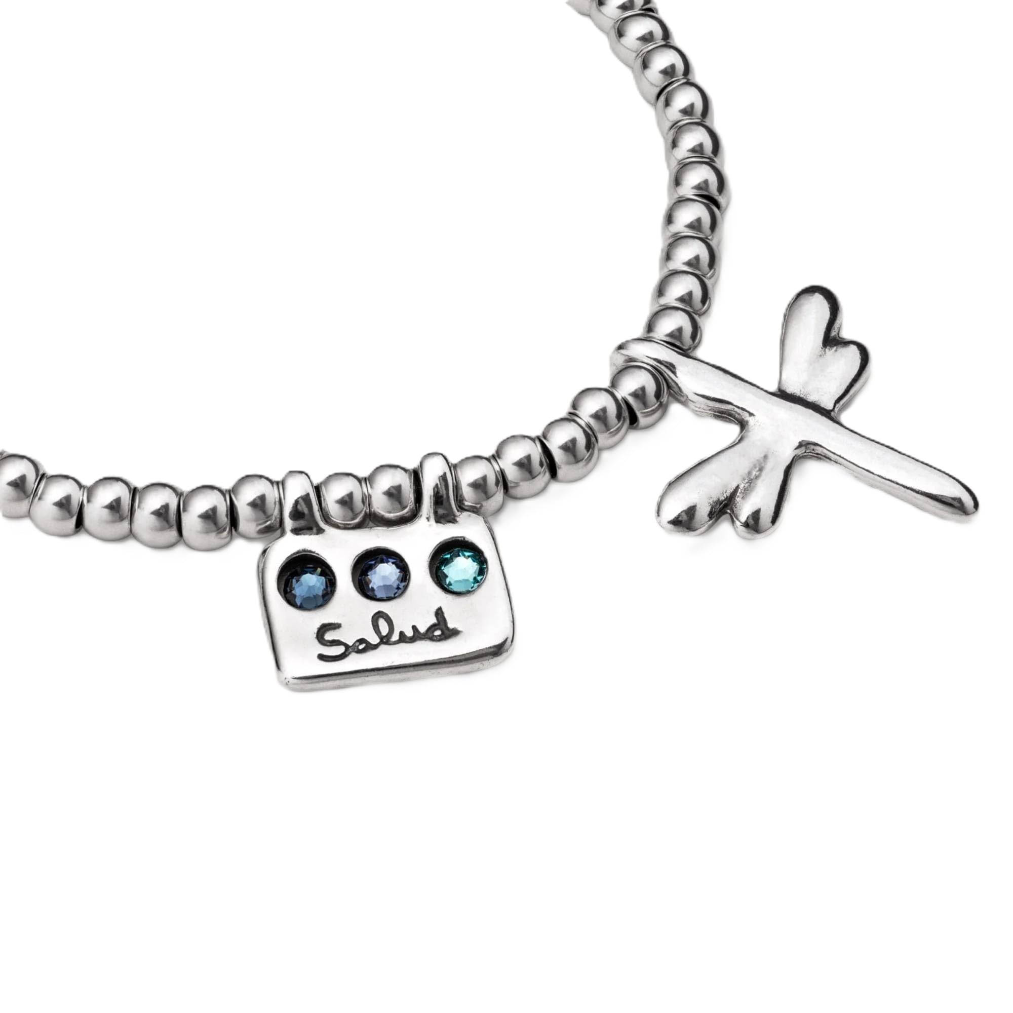 Uno de 50 HEAL-ME Dragonfly Bracelet, Sterling Silver-Plated, Faceted Crystals