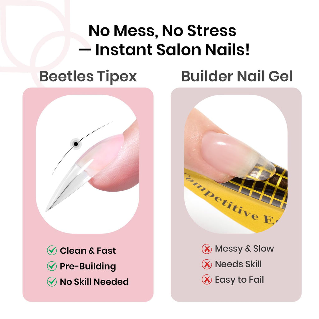 Beetles Tipex Instant Apex Nail Tips, Stiletto Medium, 192pcs 16 Sizes, Pre-Building Pre-Etched Strong Thicker Strong Acrylic Tips