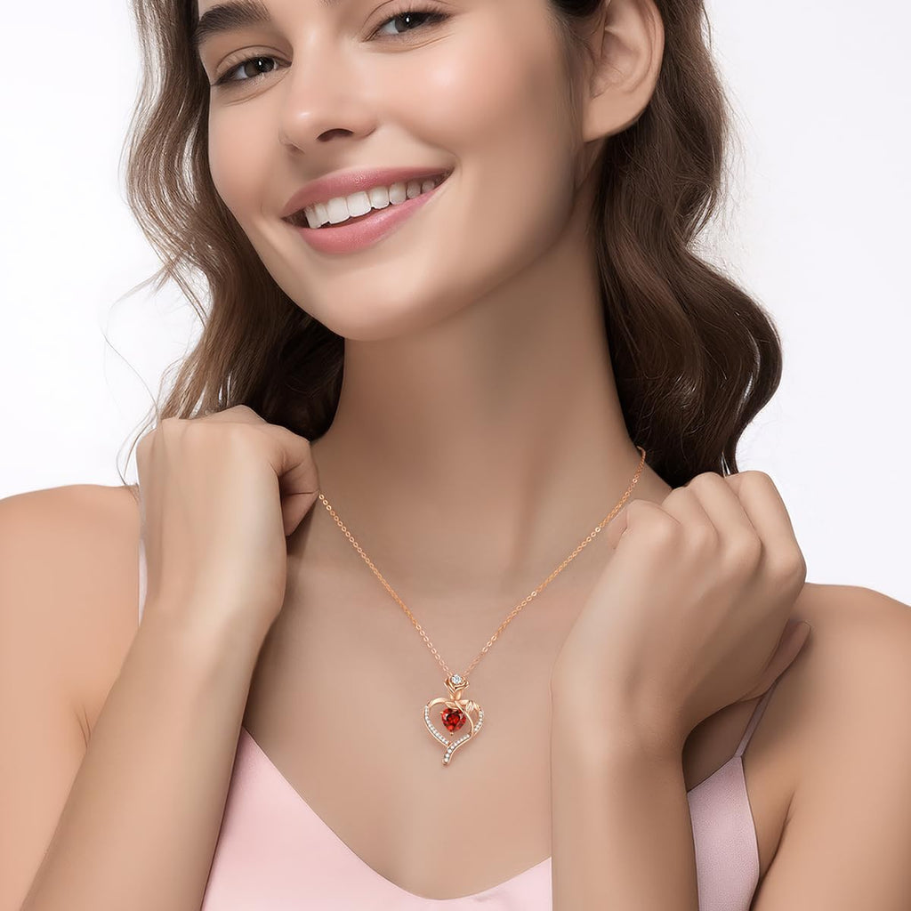 LOUISA SECRET Mothers Day Gifts for Mom Rose Flower Heart Birthstone Necklaces for Women, 925 Sterling Silver Jewelry, Pendant Heart Necklaces Birthday Anniversary Christmas Gift for Women Wife Mom Girlfriend Lady