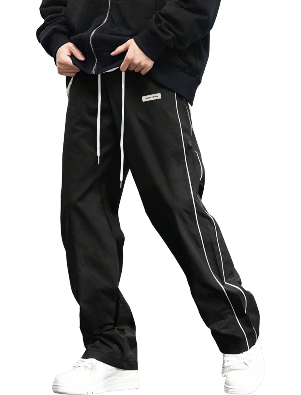 ZAFUL Men's Baggy Track Pants Y2K Streetwear Pants Drawstring Letter Pockets Casual Lounge Trousers (Black,M)
