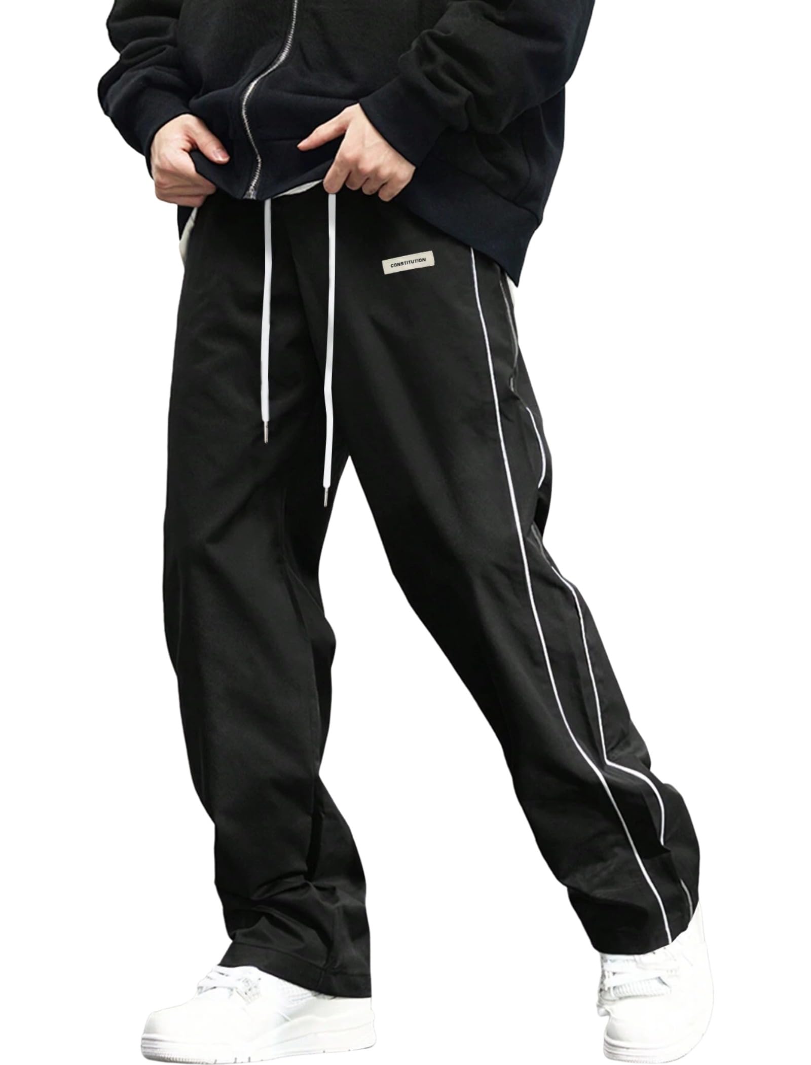 ZAFUL Men's Baggy Track Pants Y2K Streetwear Pants Drawstring Letter Pockets Casual Lounge Trousers (Black,M)
