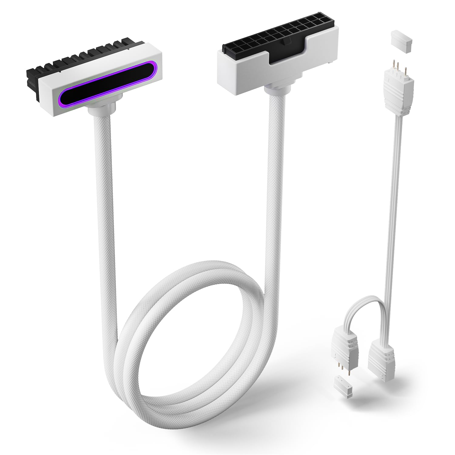 AsiaHorse Hydrus-24PIN PC PSU Extension, ATX 24PIN Motherboard Power Extension 90° Right Angle Design, 650W Power Supply, Perfect for PC Case Management & DIY Enthusiasts (White, 24Pin-ARGB)