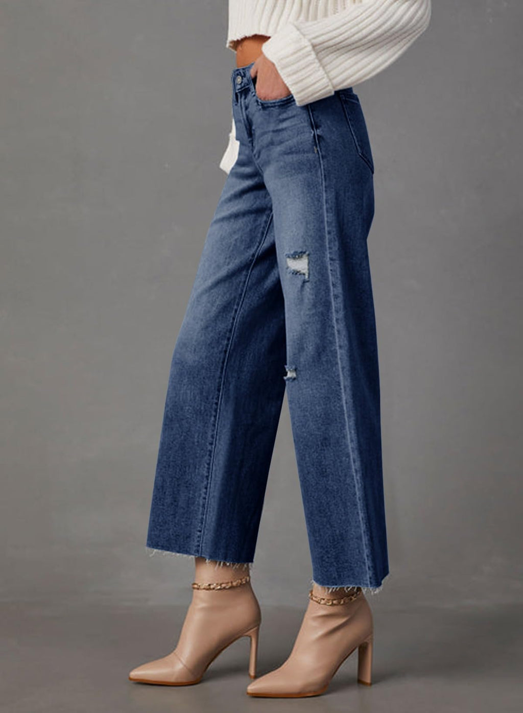 Dokotoo Capri Wide Leg Baggy Jeans for Women Trendy Barrel Pants for Girls High Waisted Straight Pants Petite 2025 Outfits Boyfriend Jeans Fashion Clothes Casual Work Summer Denim Blue