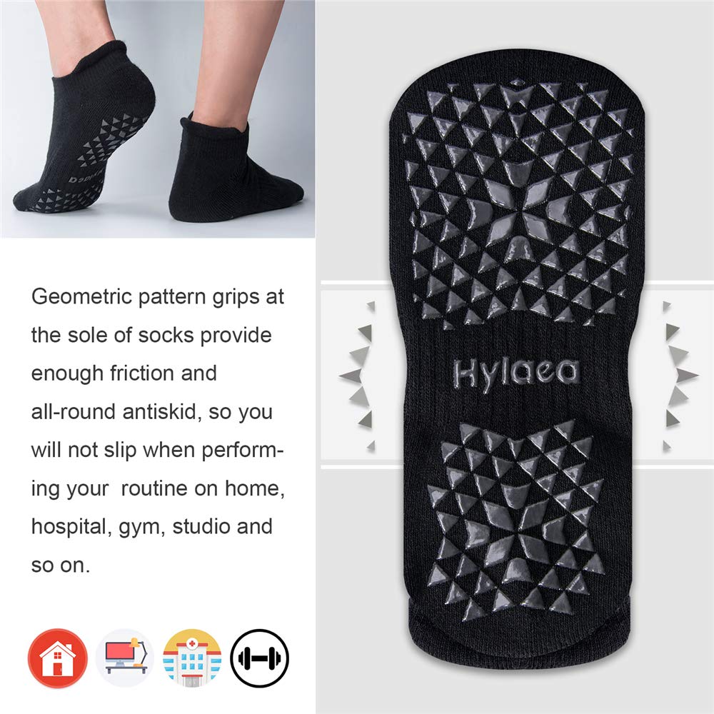 Hylaea Pilates Socks for Hospital, Barre, Non Slip Yoga Socks with Grip for Women & Men, Ankle Cut, Cushioned, Anti skid, Home Slipper Socks, Black, Small-Medium