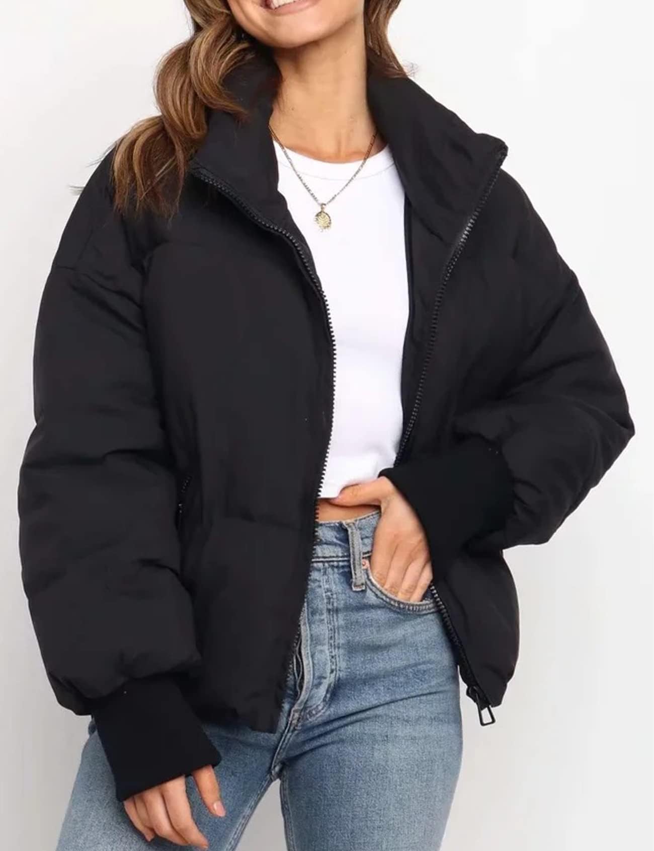 Gihuo Women’s Winter Cropped Puffer Jacket Coat Short Warm Quilted Jacket(Black-S)
