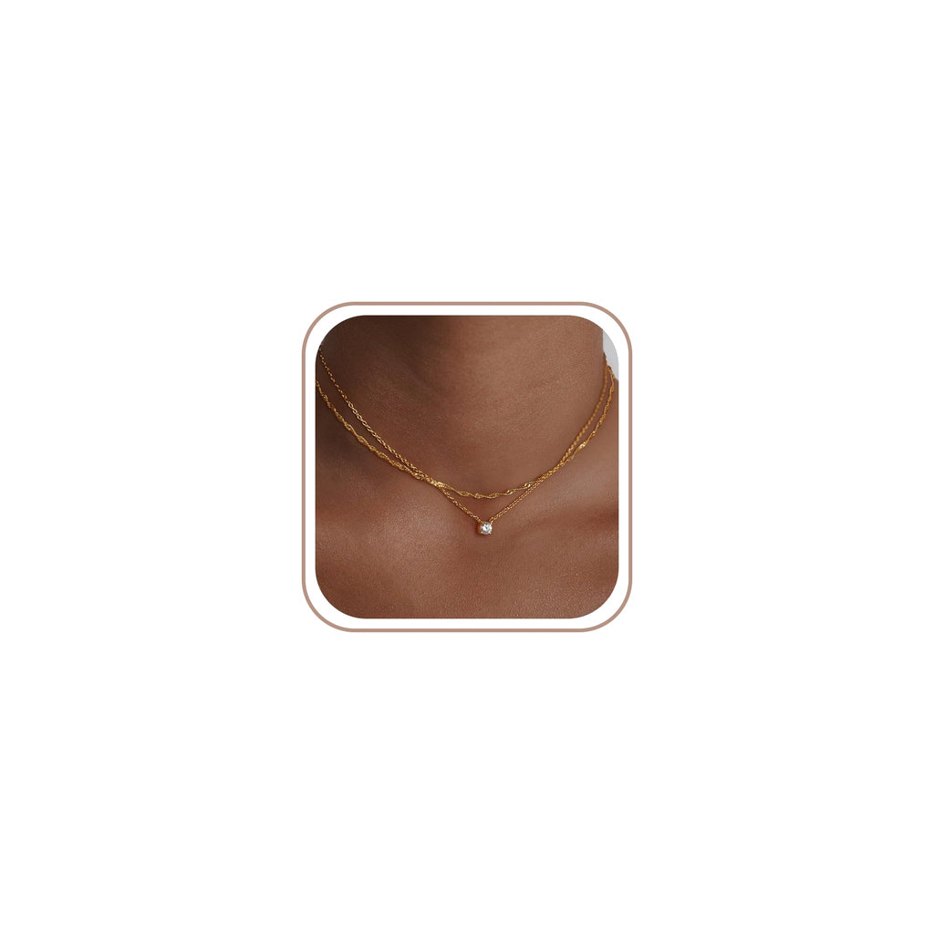 Treasure Bender Gold Necklace for Women Trendy - 14K Gold Plated Layered CZ Necklace Dainty Gold Pendant Choker Chain Necklaces Waterproof Non Tarnish Jewelry for Women Gifts