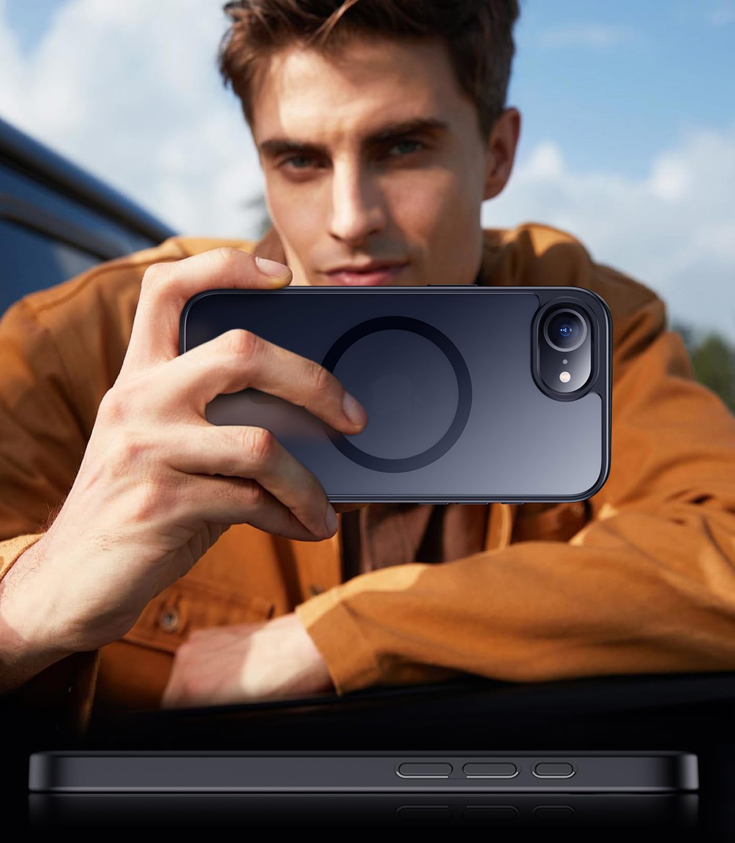 SPIDERCASE Designed for iPhone 16e Case, Magnetic Translucent Matte Case with 2PCS Tempered Glass Screen Protector Slim Phone Case for iPhone 16E 6.1'', Black