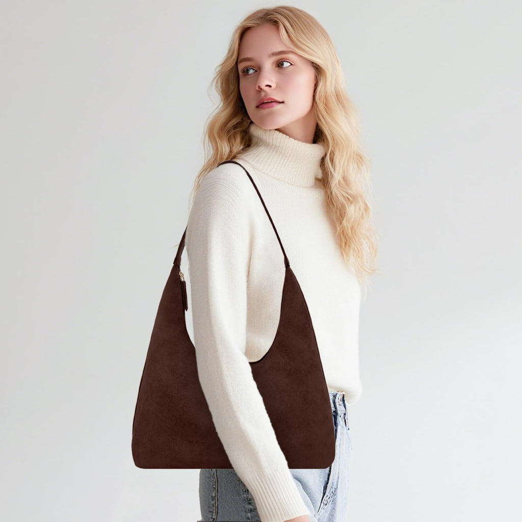 Women’s Trendy Suede Tote Bag Shoulder Bags For Women Fall Underarm Bag Winter Hobo Bag Work Purses Suede Travel Handbag