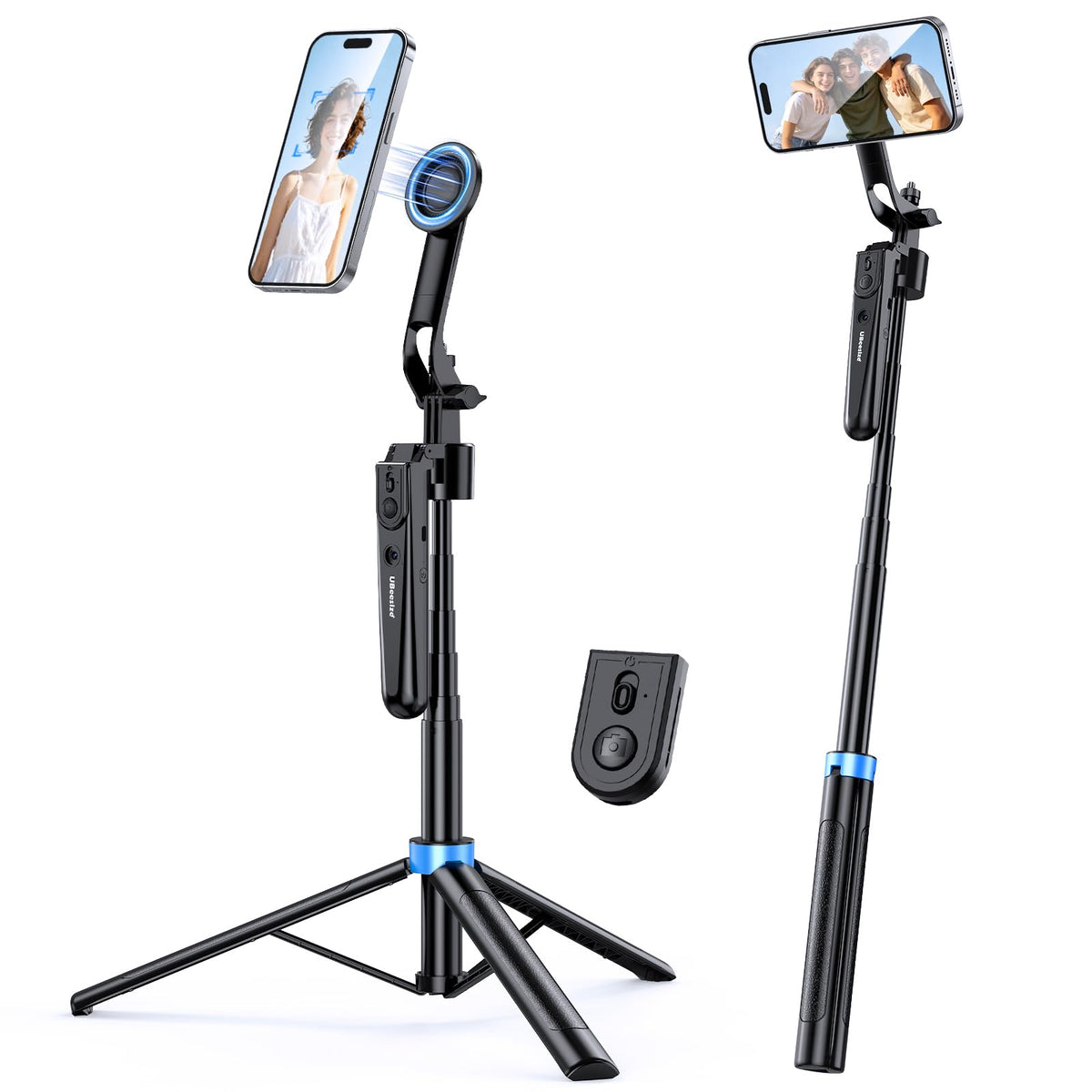 UBeesize 72” Auto Face Tracking Tripod for iPhone, MagSafe Selfie Stick with Remote, 360° Magnetic Phone Stand with Gesture Control for TikTok, Live Stream & Vlogging