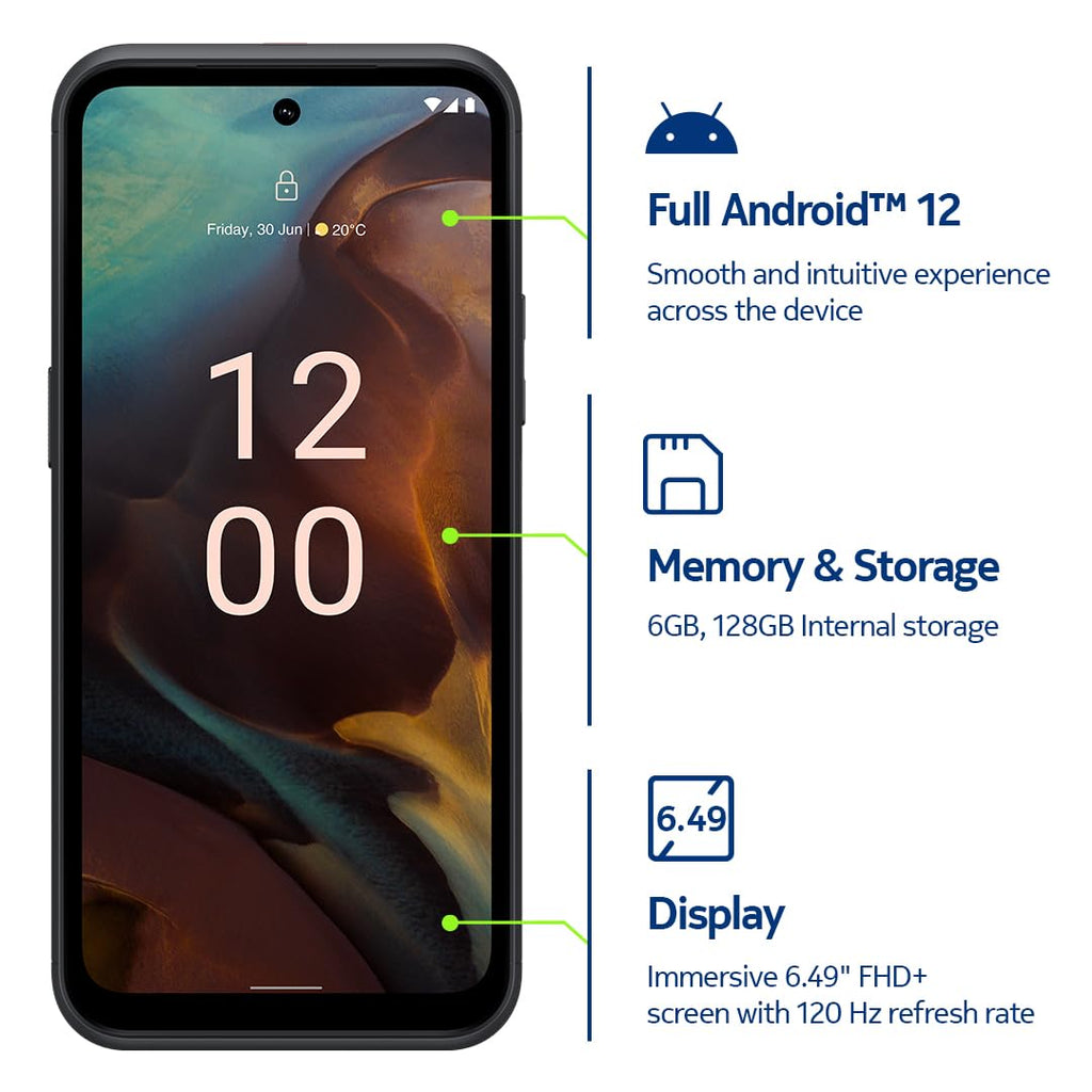 Nokia XR21 5G | Android 12 | Unlocked Rugged Smartphone | Dual SIM | US Version | 6/128GB | 6.49-Inch Screen | 64MP Dual Camera | Midnight Black