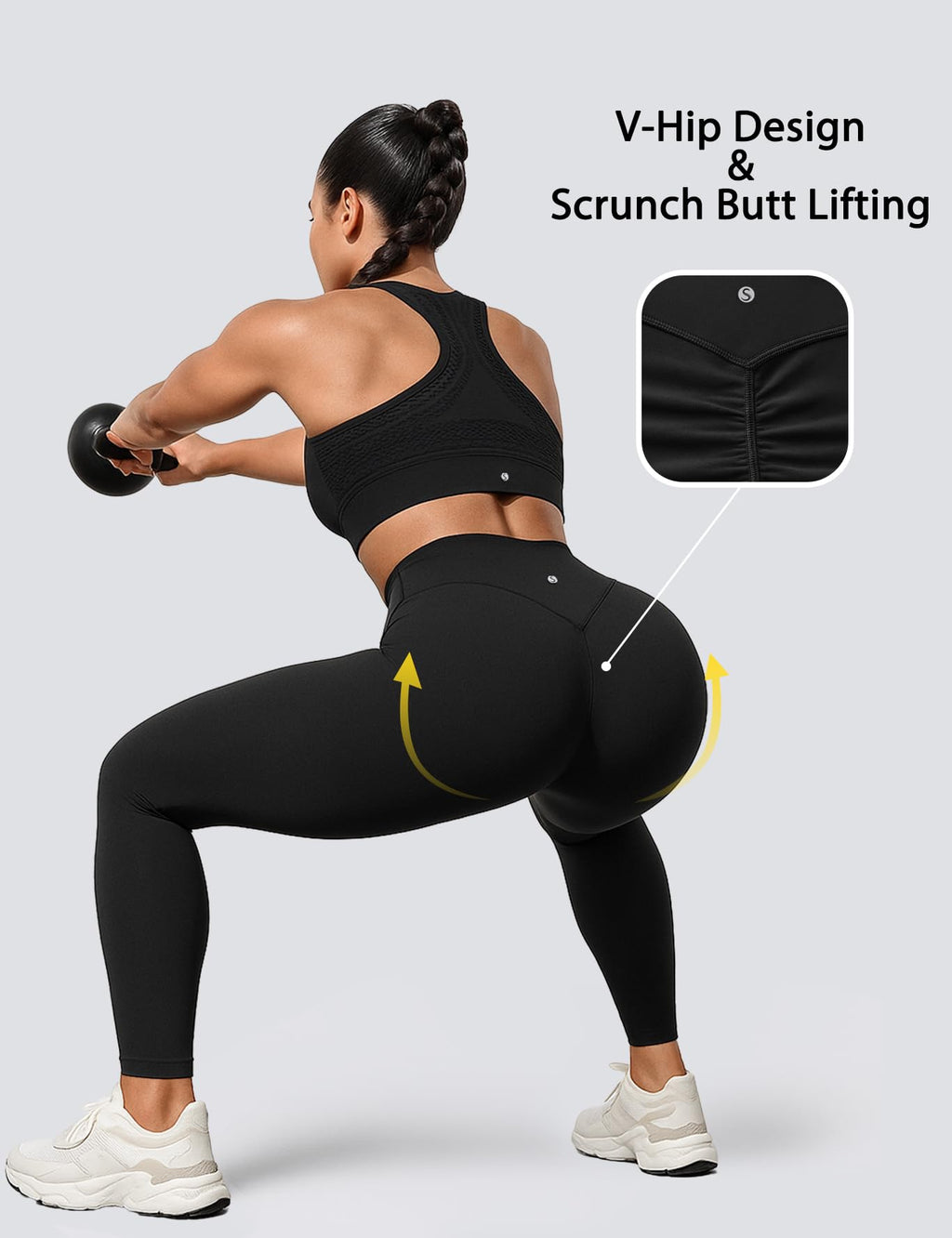 Sogetdo Yoga Leggings for Women Hidden Scrunch Butt Non See Through High Waisted No Front Seam Athletic Gym Workout Pants Black-M