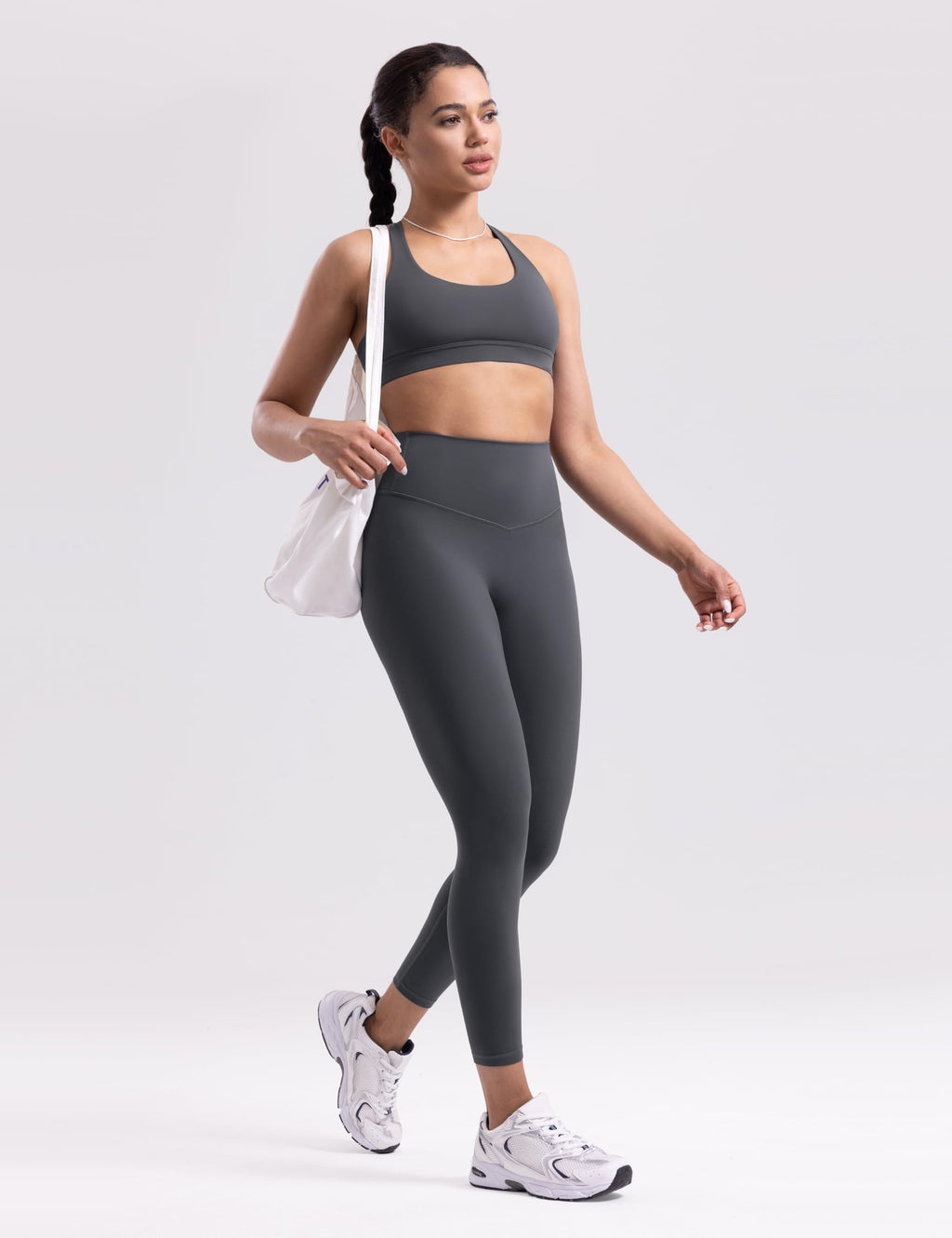ENERBLOOM Women's Workout Leggings Yoga Pants No Front Seam 25"/28" High Waisted Hidden Scrunch Butt Athletic Gym Tights 25" Grey Large