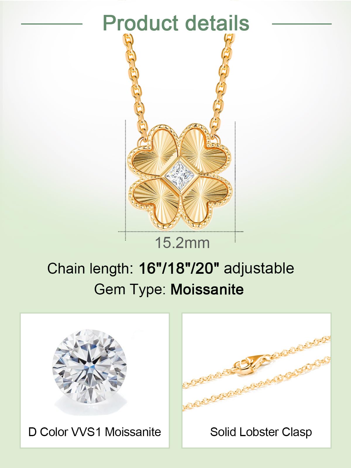 Moissanite Flower Pendant Necklace for Women Sterling Silver Simple Floral Simple Gold Necklace