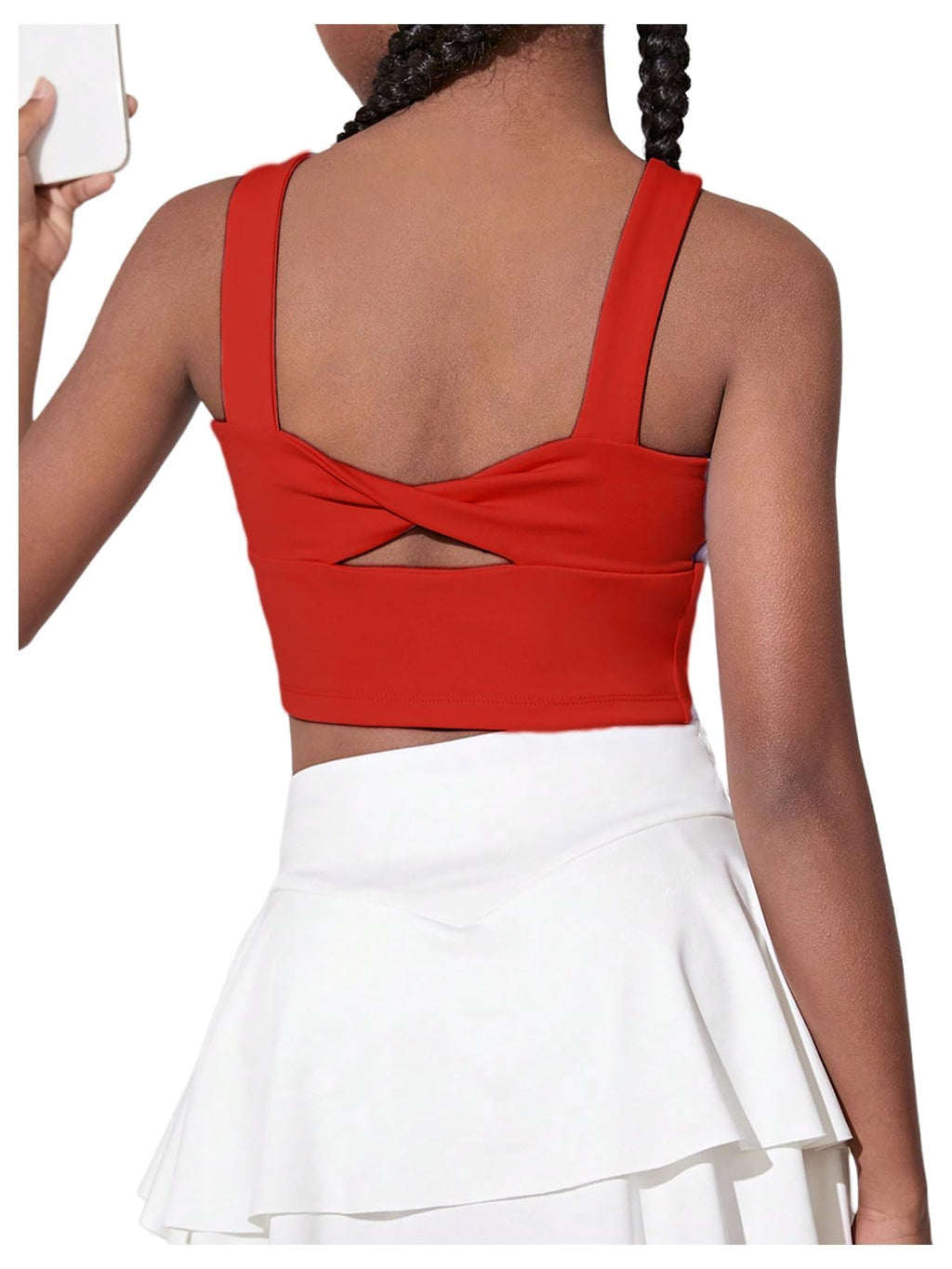 WDIRARA Girl's Twist Back Sports Bras Backless Tank Top Workout Sports Shirts for Gym Red 12Y