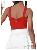 WDIRARA Girl's Twist Back Sports Bras Backless Tank Top Workout Sports Shirts for Gym Red 12Y