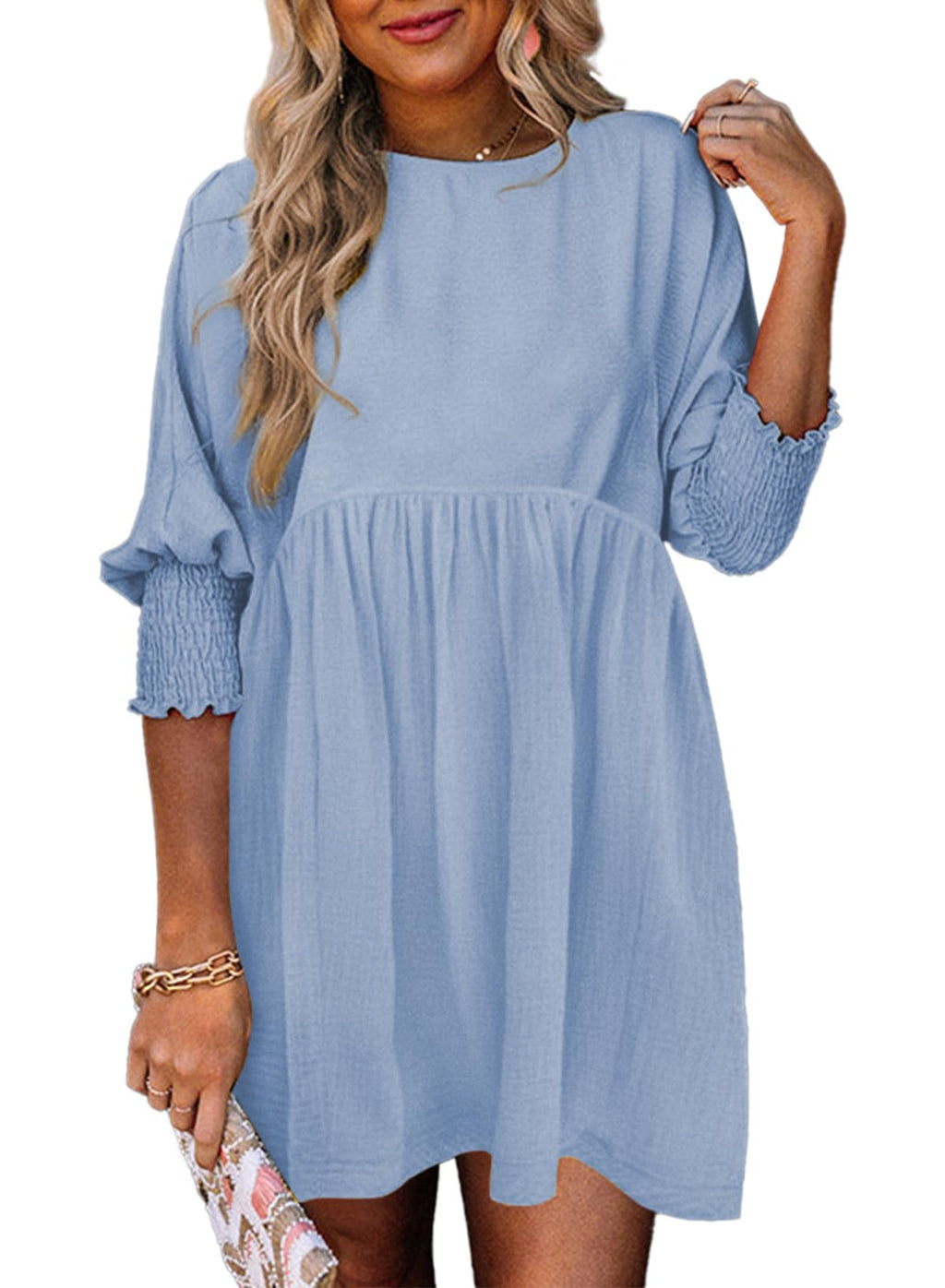 Dokotoo Womens Plus Size Summer Spring Dresses for Women Empire Waist Cute Tunic Babydoll Dress Casual Short Sleeve Flowy Western Cowgirl Country Shirt Dress Church Sky Blue Easter Dresses for Women S