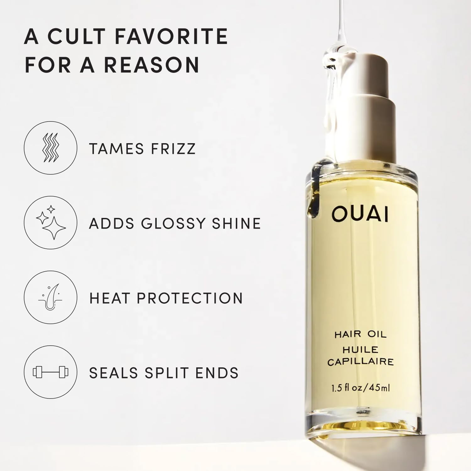 OUAI Hair Oil Travel Size - Hair Heat Protectant Oil for Frizz Control - Adds Shine and Smooths Split Ends - Color Safe Formula - Paraben, Phthalate and Sulfate Free (0.45 oz)
