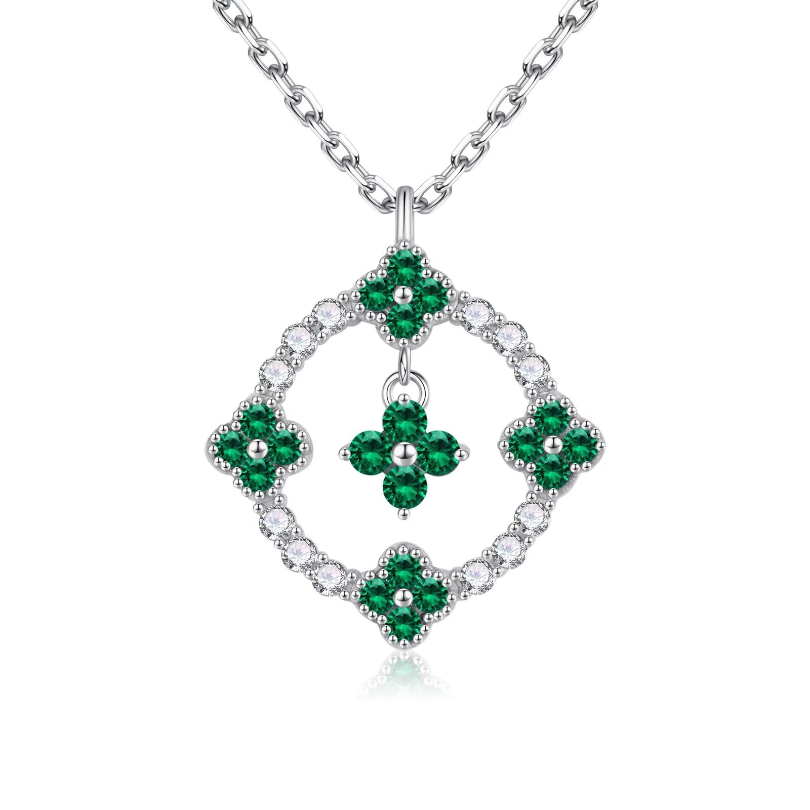 Iefil Mothers Day Birthday Gifts for Mom - Anniversary Mother's Day Jewelry Gifts | Four Leaf Clover Necklace Birthstone Necklace for Women, May Emerald Green Birthstone Clover Necklaces