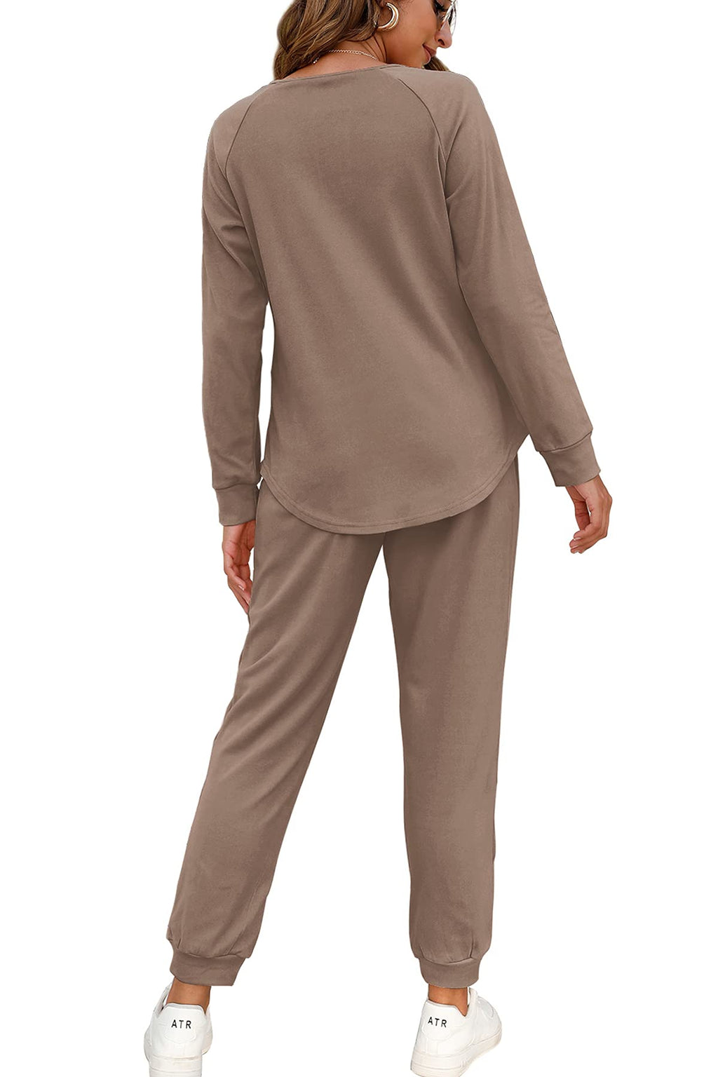 WIHOLL Lounge Sets for Women Fall Outfits 2 Piece Sweatsuits for Women Set Khaki M