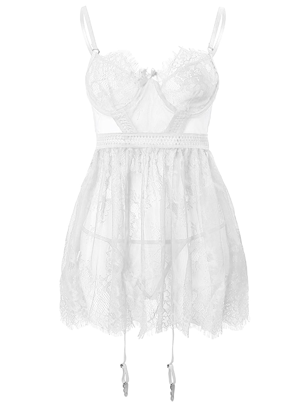 Lilosy Sexy Floral lace Eyelash Sheer Underwire Push Up Garter Belt Lingerie Set 2 Piece
