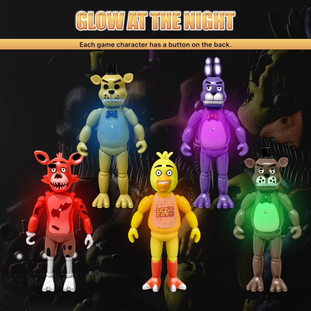 Action Figures Set, 5 Pcs Action Figures Toy, 5.5 Inches Movable Joints Collectible Toys Set with Light for Toys Dolls Gifts Cake Toppers