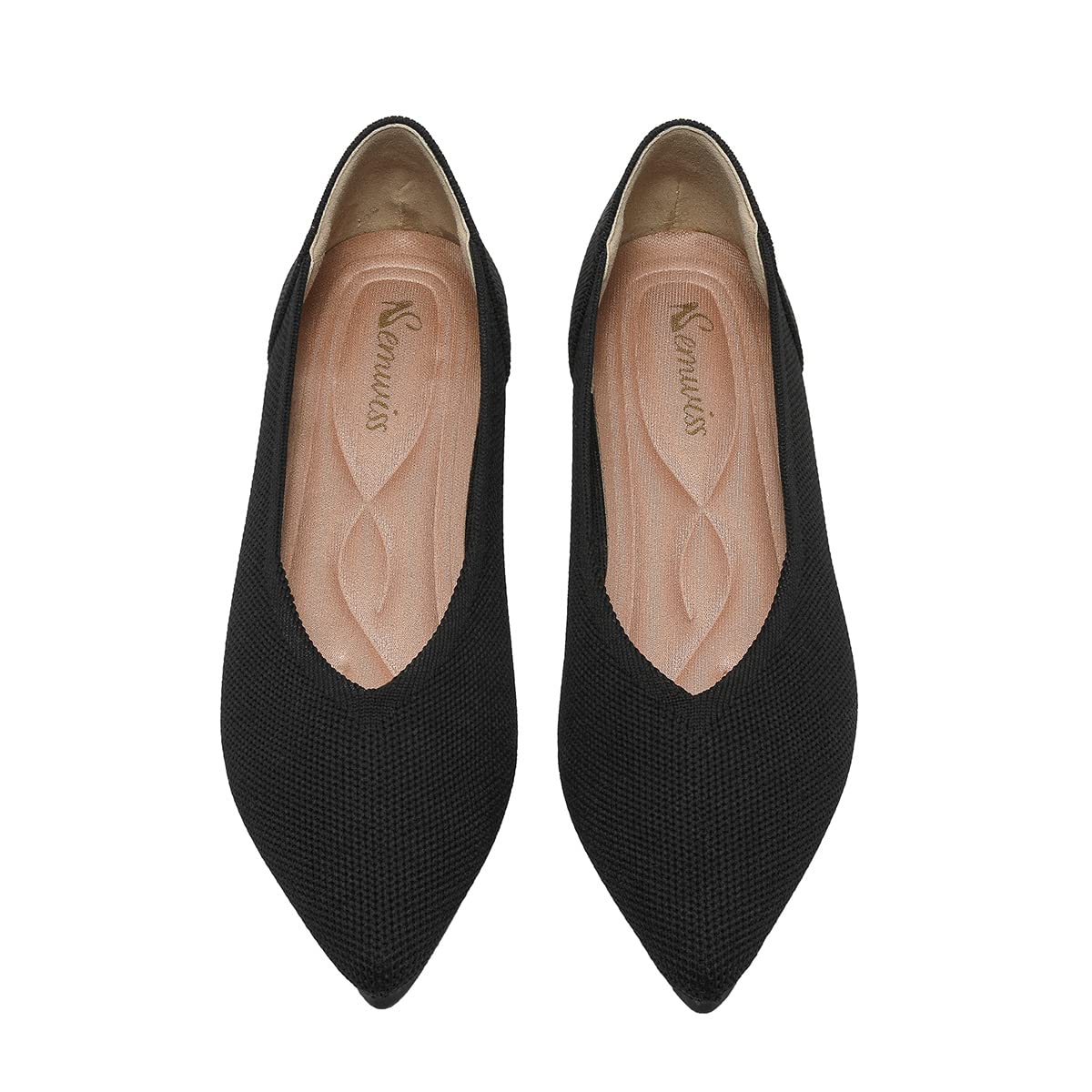 Semwiss Women's Ballet Flats Comfortable Casual Dressy Shoes,Work Flats Office Shoes Pointed Toe Leopard Flats Black Size 7.5