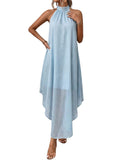 Verdusa Women's Wedding Guest Dress Halter Flowy Chiffon Asymmetrical Long Summer Prom Dress Sequin Light Blue X-Large