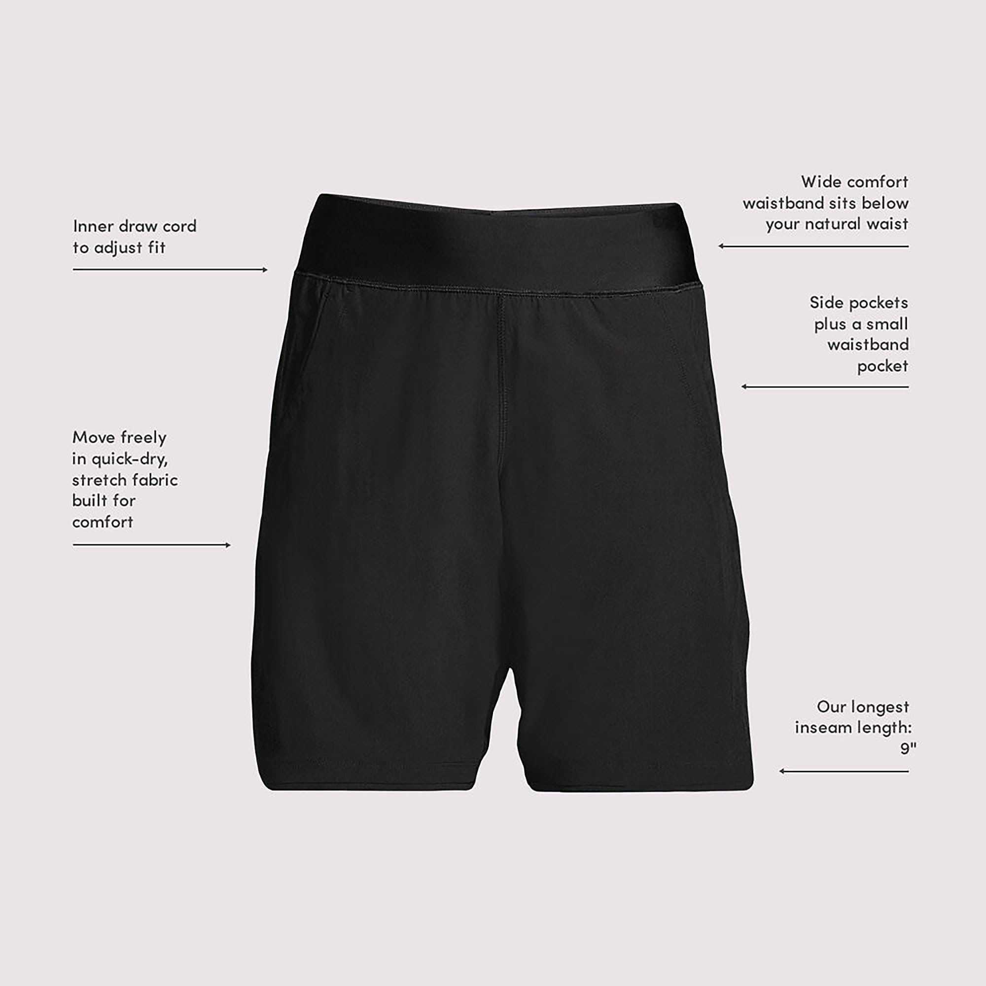 Lands' End Womens Sunshade UPF 50 9 Inch Board Shorts with Panty Black Petite 0