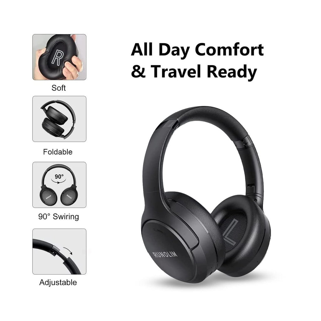 RUNOLIM Hybrid Active Noise Cancelling Headphones, Wireless Over Ear Bluetooth Headphones with Microphone, 70H Playtime, Foldable Headphone with HiFi Audio, Deep Bass for Home Travel Office