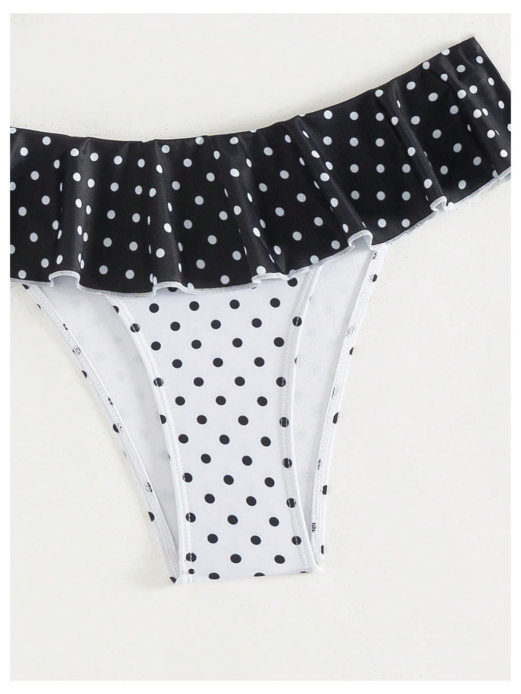 WDIRARA Women's Polka Dots Bikini Sets Ruffle Triangle 2 Piece Swimsuit Tie Backless Bathing Suit Black and White Large