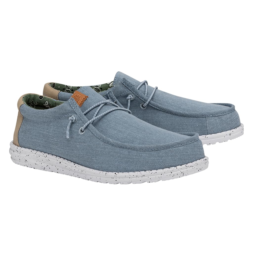 HEYDUDE Men's Wally Washed Canvas Blue Size 10 | Men's Shoes | Men's Slip-on Loafers | Comfortable & Light-Weight