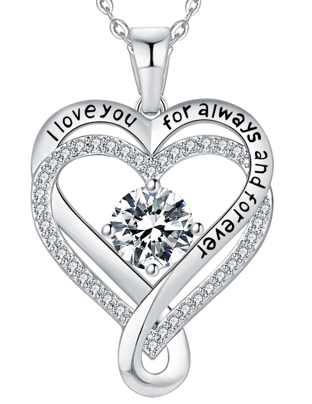 Mkhhy Diamond Birthstone Infinity Heart Necklace for Women Anniversary for Her Wife Birthday Gift Ideas I love you Jewelry for Women Girlfriend S925 Silver Necklaces for Her Mom Daughter April