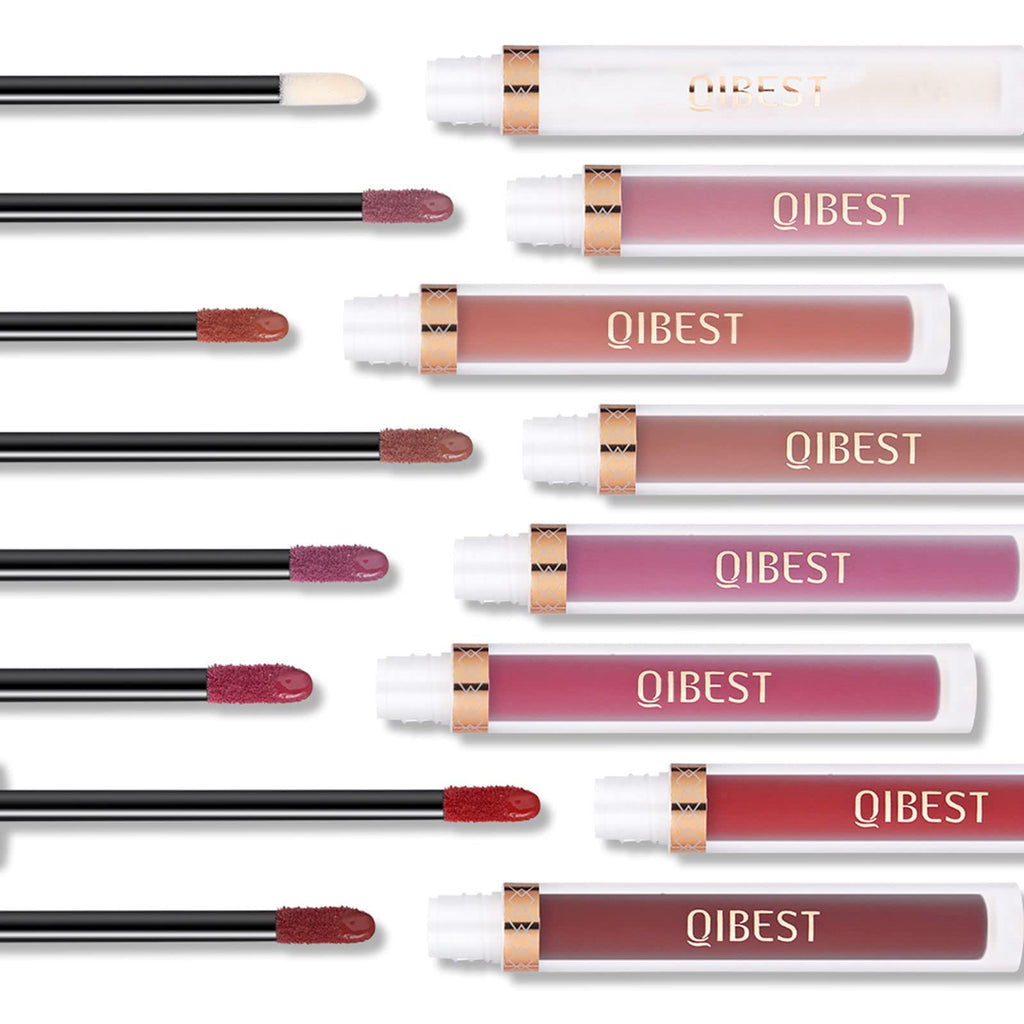 QiBest 7Pcs Matte Liquid Lipstick + 1Pcs Lip Plumper Makeup Set Kit, Pigmented Long Lasting Lip Gloss Set, Velvet Waterproof Halloween Lip Makeup Valentine's Day Gift Sets for Girls and Women